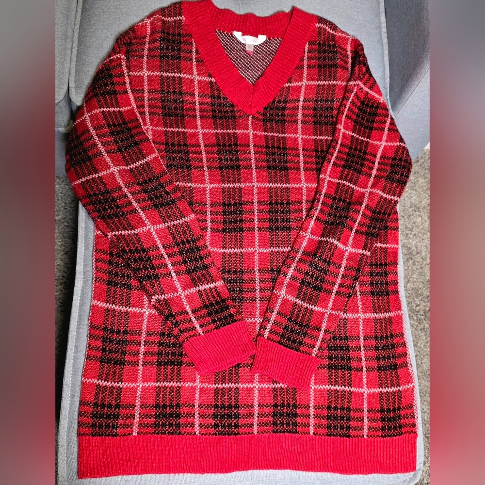 No Boundries Plaid Red & Black Winter Christmas Sweater Dress - Size XL - Picture 4 of 12